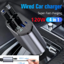 120W Dual-Port Car Charger with Retractable Cables